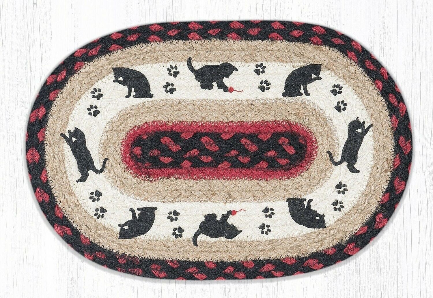 Cats Paw Prints 10&quot;x15&quot; Oval Placemat Earth Rugs Braided Jute Table Mat