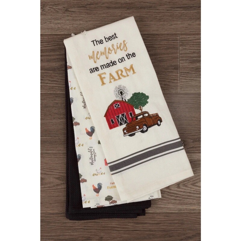 Set of 3 Farm Memories Tea Towels, Old Truck, Barn