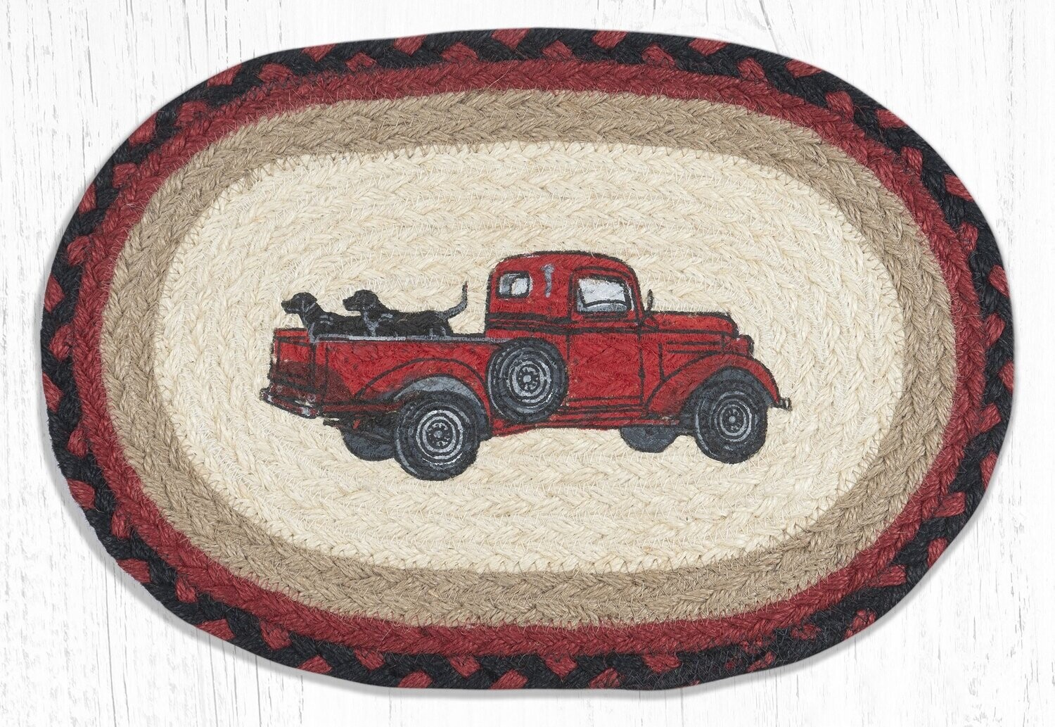 Black Labs in Red Truck Pickup 10&quot;x15&quot; Oval Placemat Earth Rugs Table Mat