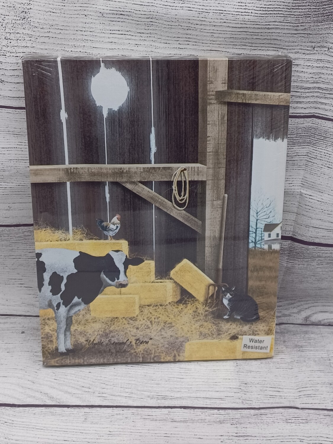 Uncle Sammy&#39;s Barn by Billy Jacobs, 8&quot;x10&quot; Canvas Picture, Cow Cat Chicken