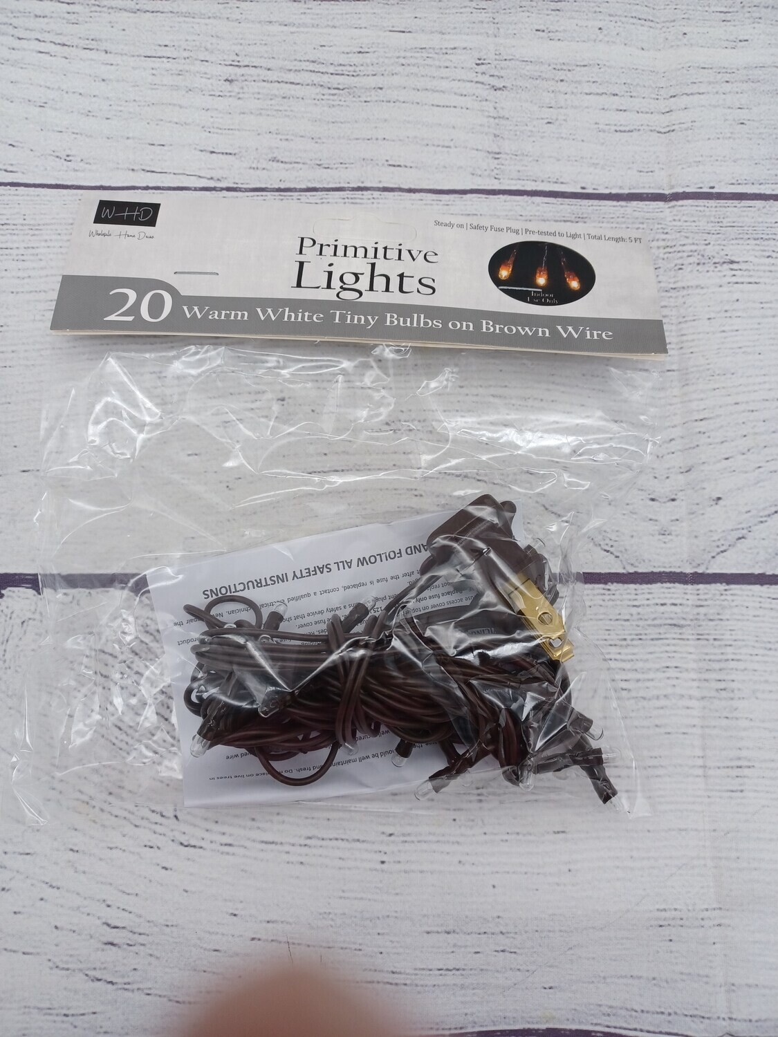 20 ct Brown Cord Wire Rice Light Strand String Set, Warm White Tiny Bulbs