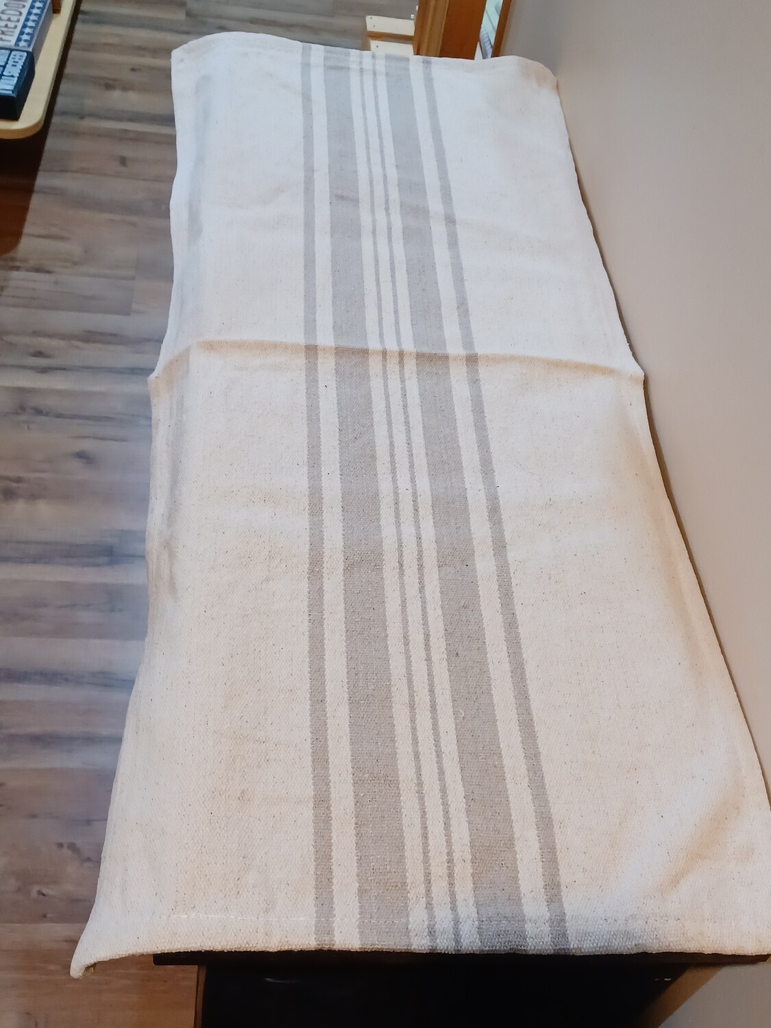 Grain Sack Cream and Gray Short Runner, Pine Creek, 14&quot;x32&quot;, Farmhouse