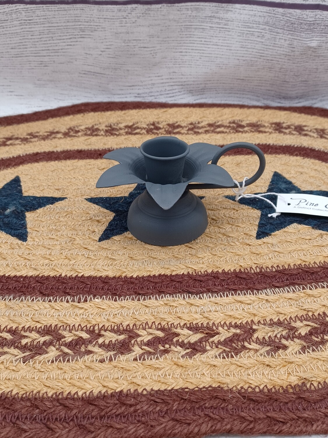 Gray Flower Cup Taper Holder Candle Pan with Handle