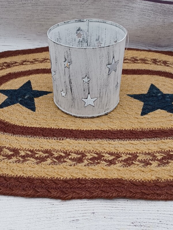 White Washed Votive Candle Holder with Star Cut-outs