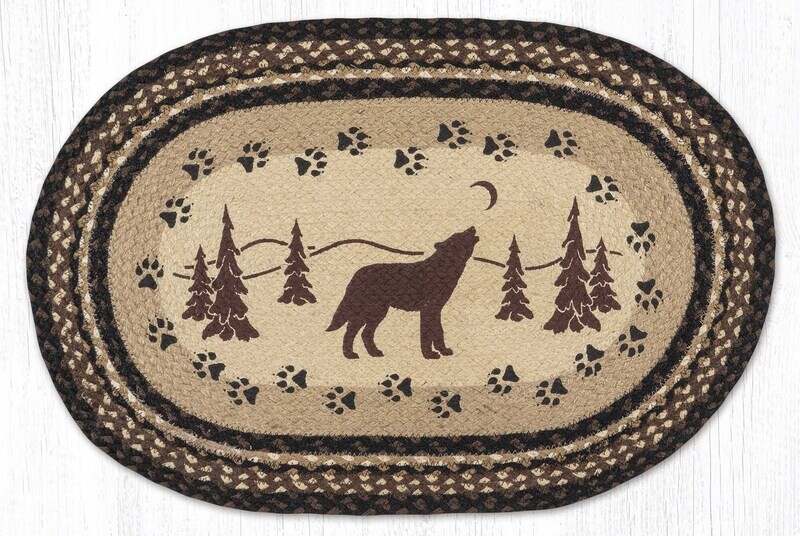 Coyote 20&quot; x 30&quot;, Braided Jute Earth Rugs, Southwest Style, Paw Prints, Tan Black