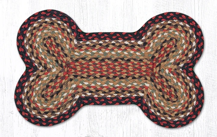 Dog Bone Shaped Braided Jute Rug, 13&quot;x22&quot; Medium Size, Burgundy, Mustard, Ivory