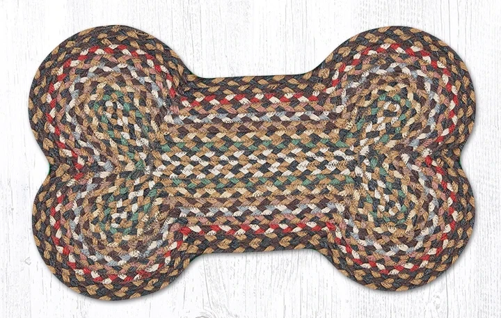 Dog Bone Shaped Braided Jute Rug, 13&quot;x22&quot; Medium Size, Fir, Ivory