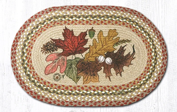 Autumn Leaves Braided Jute Rug, 20&quot;x30&quot;, Rustic Fall