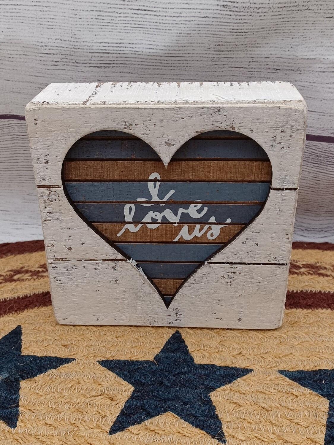 I Love Us Layered Freestanding Box Sign, Distressed