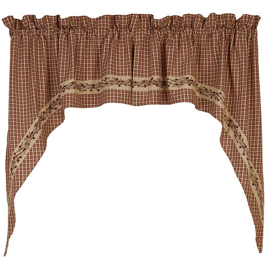 Farmhouse Berry Red Gingham Checked Window Swag, 72&quot; x 36&quot;