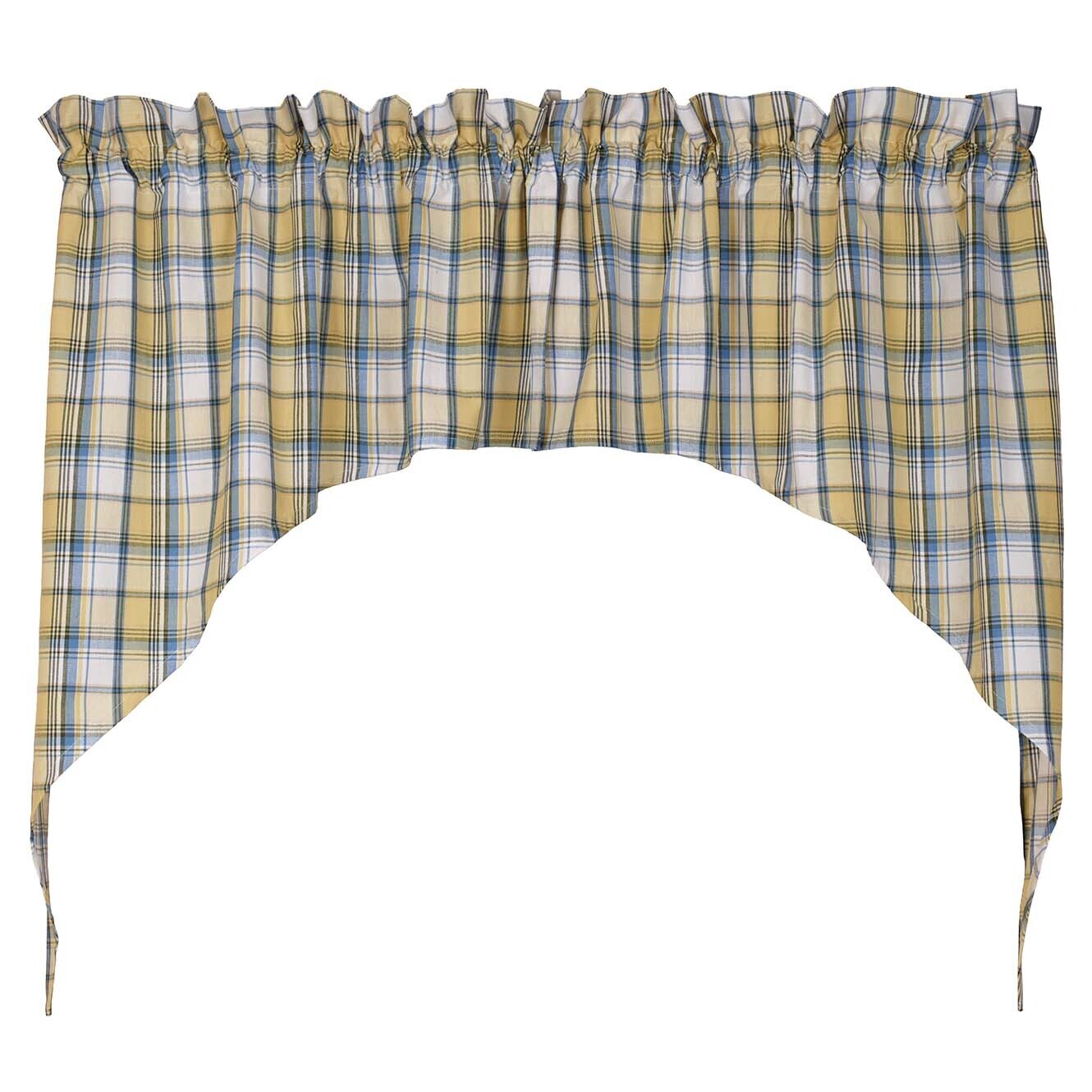 Cottage Grove Blue Yellow Checked Window Swag, 72&quot; x 36&quot;