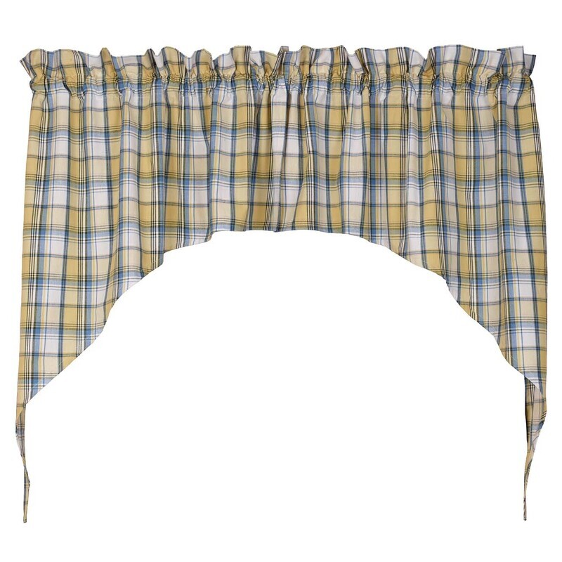 Cottage Grove Blue Yellow Checked Window Swag, 72&quot; x 36&quot;
