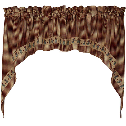 Jar of Berries Burgundy Gingham Checked Window Swag, 72&quot; x 36&quot;