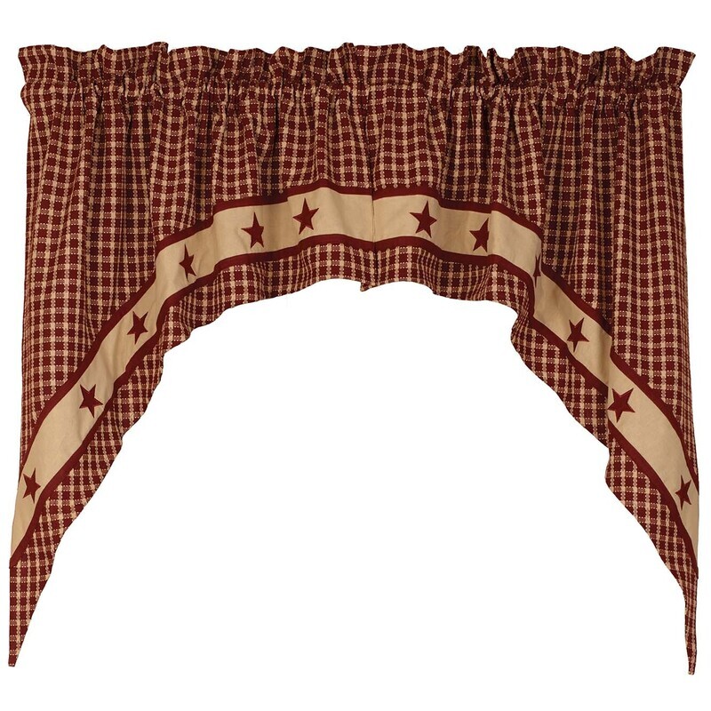 Burgundy Prairie Star Checked Window Swag, 72&quot; x 36&quot;