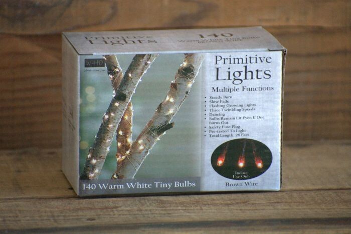 140 ct Brown Cord Wire Rice Light Strand String Set, Multi-Function, Warm White Tiny Bulbs, Primitive Lights, Wreath Tree Lighting, Indoor