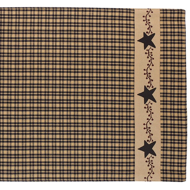 Primitive Berries 36&quot; Table Runner, Country Farmhouse, Black Plaid Gingham