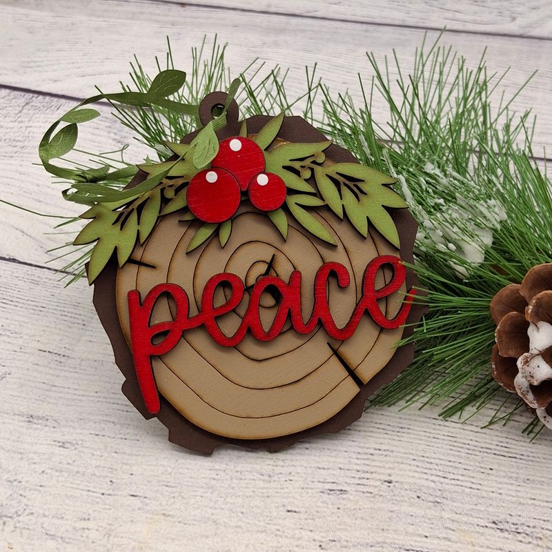 Peace Ornament - Faux Wood Slice