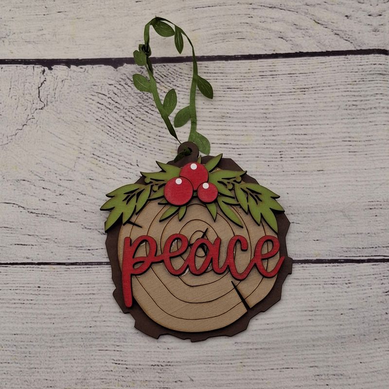 Peace Ornament - Faux Wood Slice - Handmade