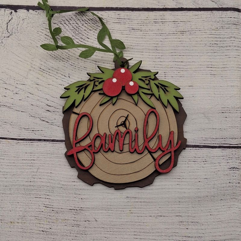Family Ornament - Faux Wood Slice