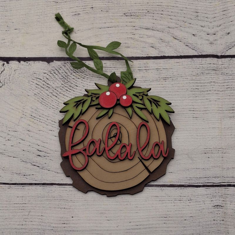 Fa La La Ornament - Faux Wood Slice