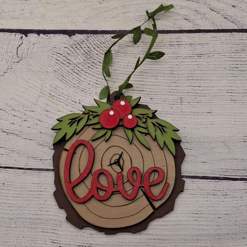 Love Ornament - Faux Wood Slice 