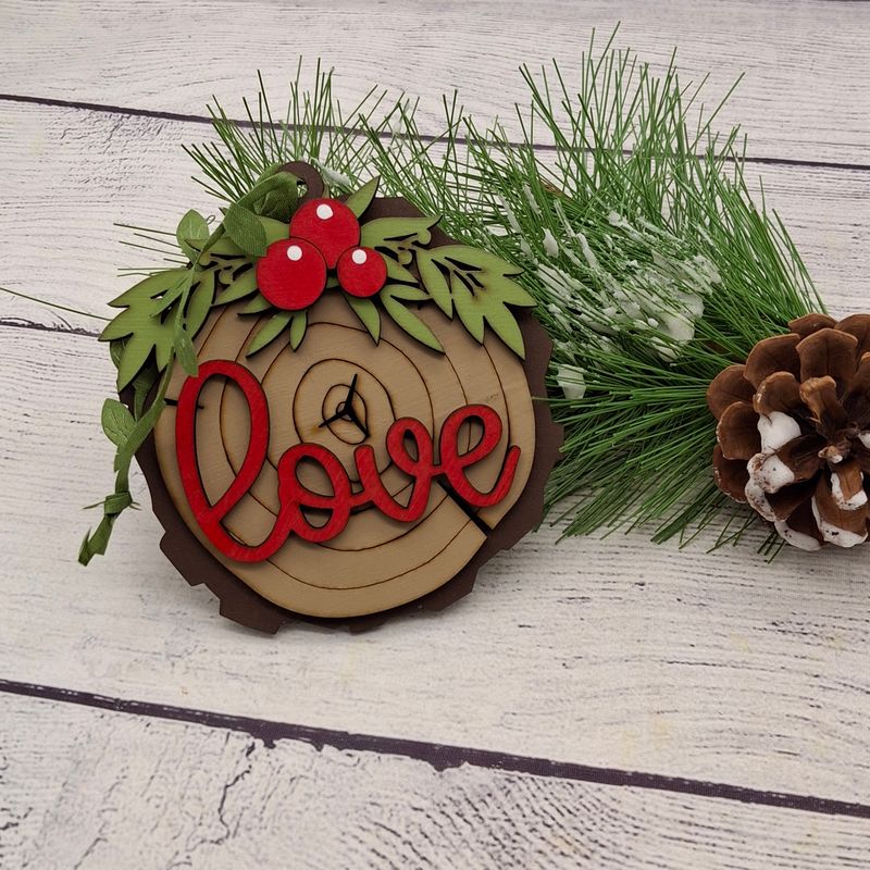 Love Ornament - Faux Wood Slice - Handmade