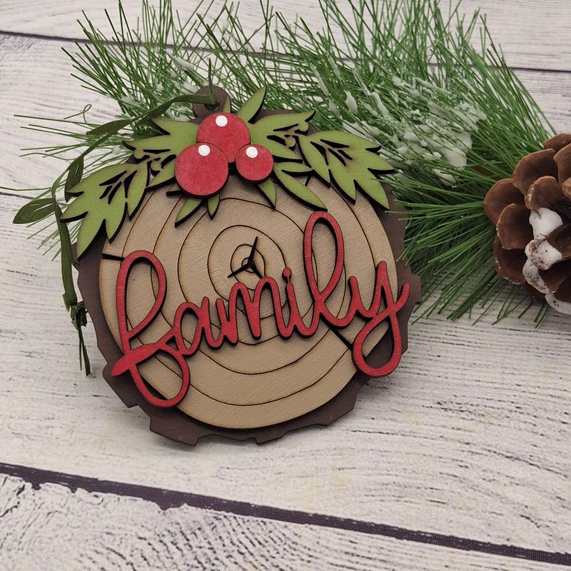 Family Ornament - Faux Wood Slice - Handmade
