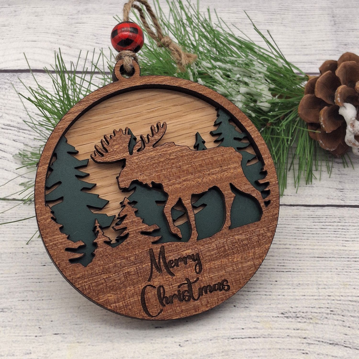Moose Ornament - Merry Christmas Engraved - Wildlife