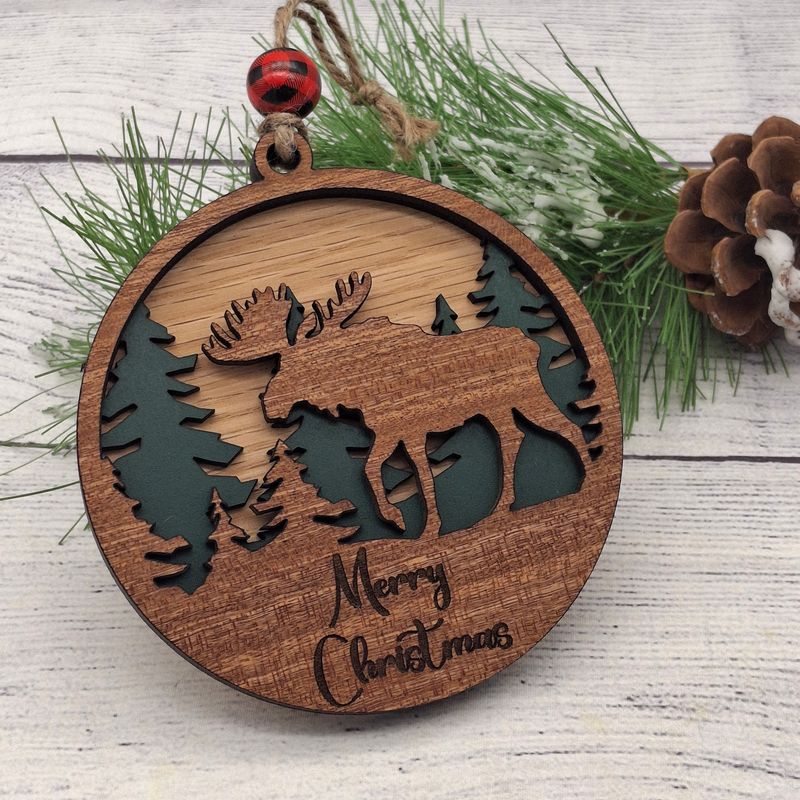 Moose Ornament - Merry Christmas Engraved - Wildlife