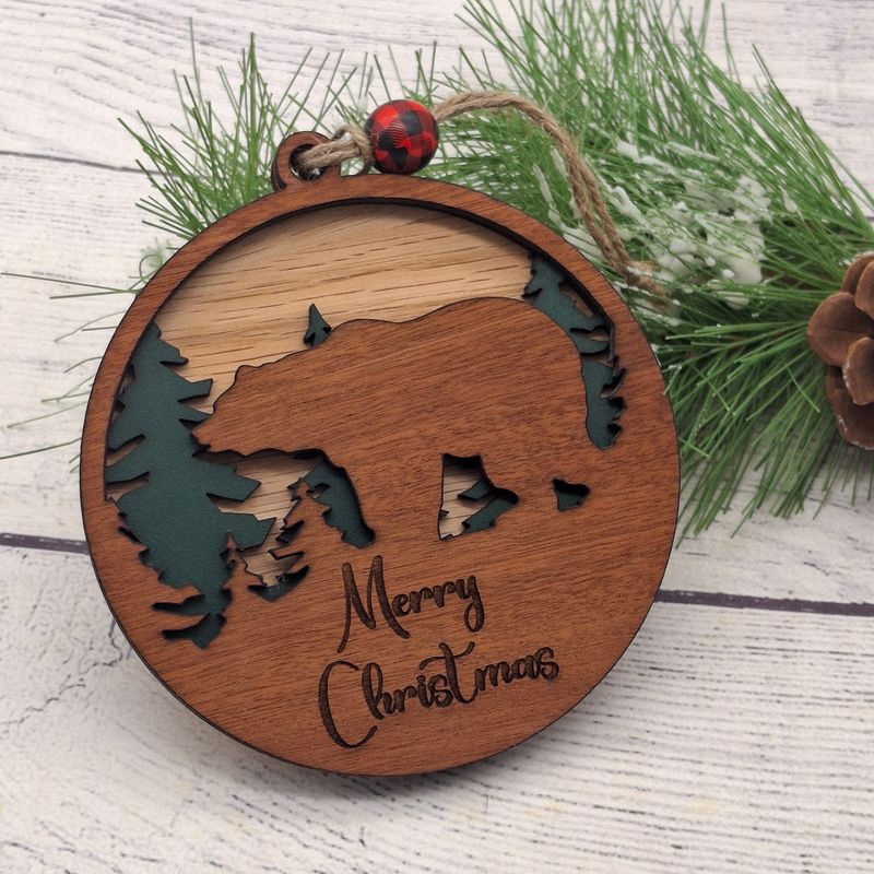 Bear Ornament - Merry Christmas Engraved - Wildlife