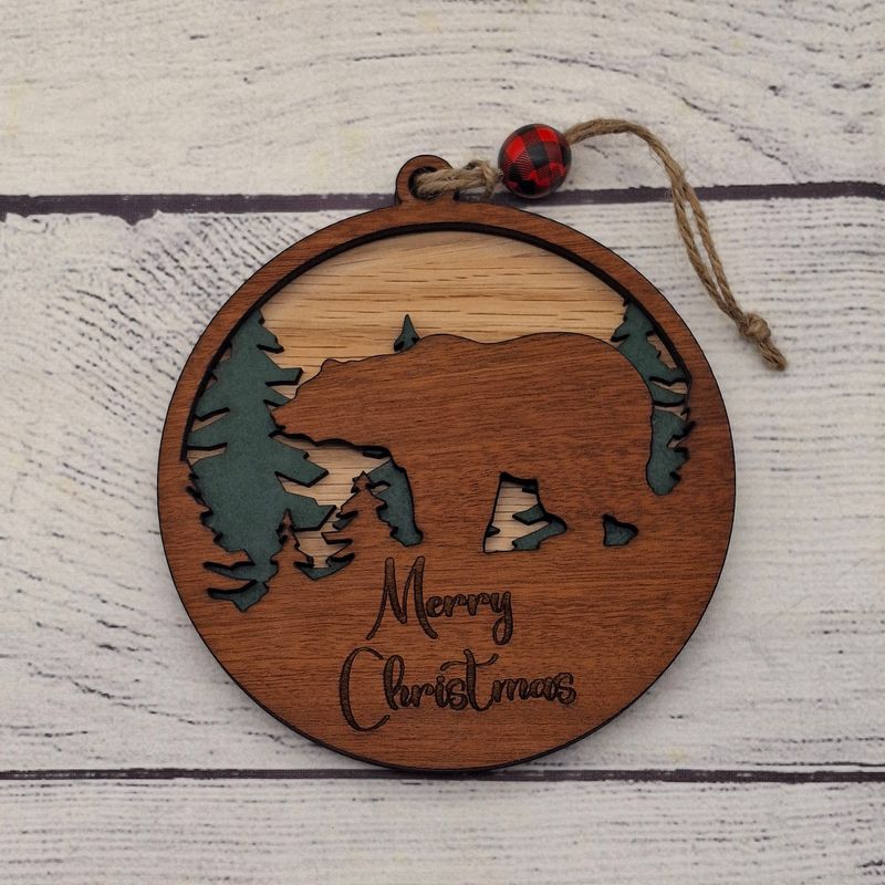 Bear Ornament - Merry Christmas Engraved - Wildlife