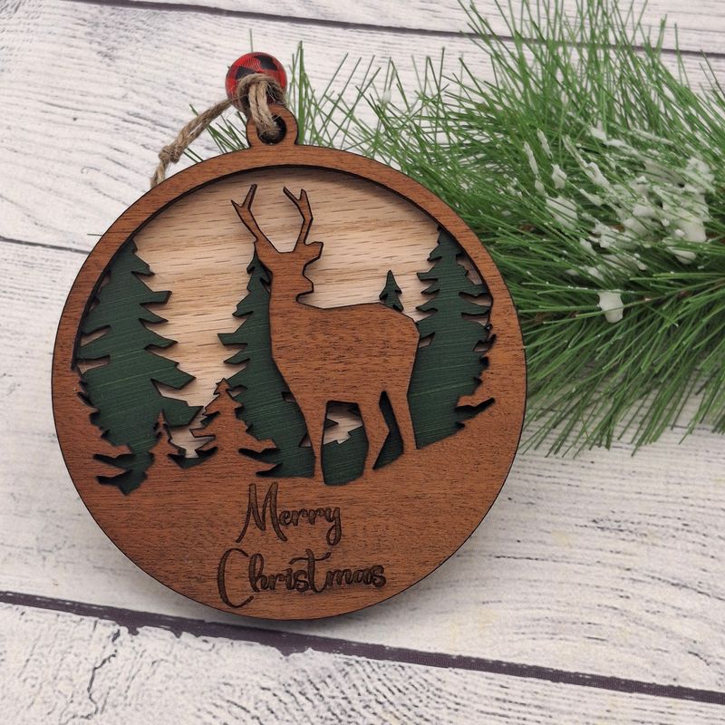 Deer Ornament - Merry Christmas Engraved - Wildlife, Buck, Stag