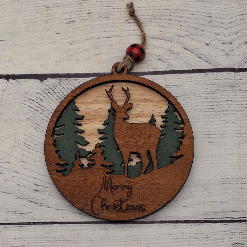 Deer Ornament - Merry Christmas Engraved - Wildlife, Buck, Stag