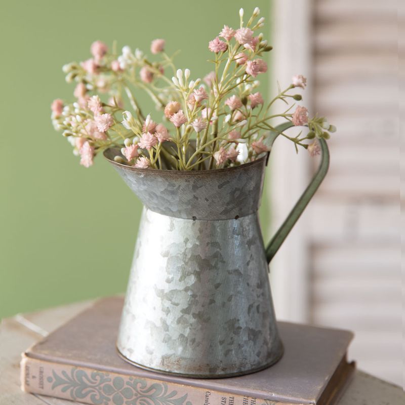 Short Pitcher Vase, Galvanized Tin Metal, 5.5 inches Tall, Floral Container