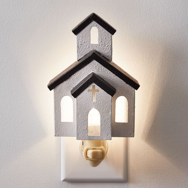 Church Night Light, Metal, Christian, Cross Cut-Out, Primitive, Country, Rustic
