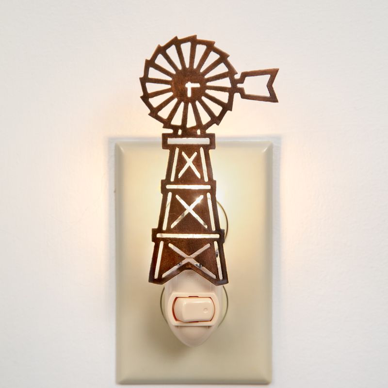 Windmill Night Light, Rustic Farmhouse Nightlight, Plug In, Metal, Farm