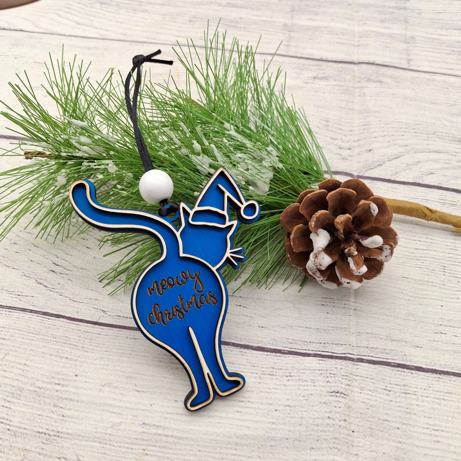 Meowy Christmas Cat Butt Ornament, Color: Blue