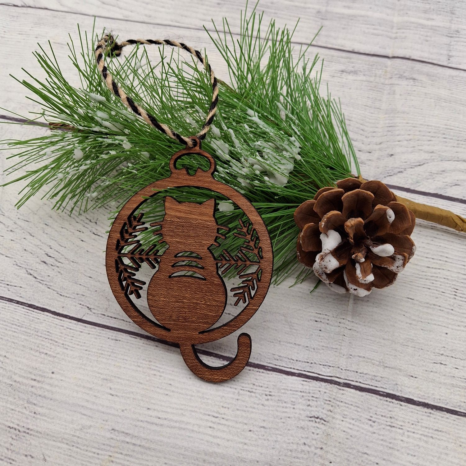 Cat &amp; Snowflakes Ornament - Laser Cut