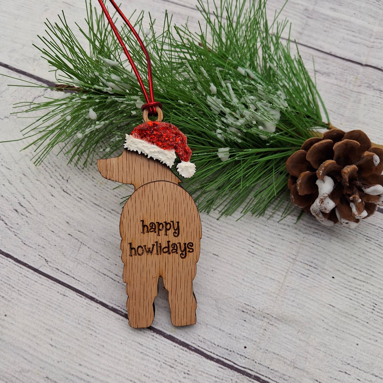 Happy Howlidays Dog Butt Ornament, Handmade