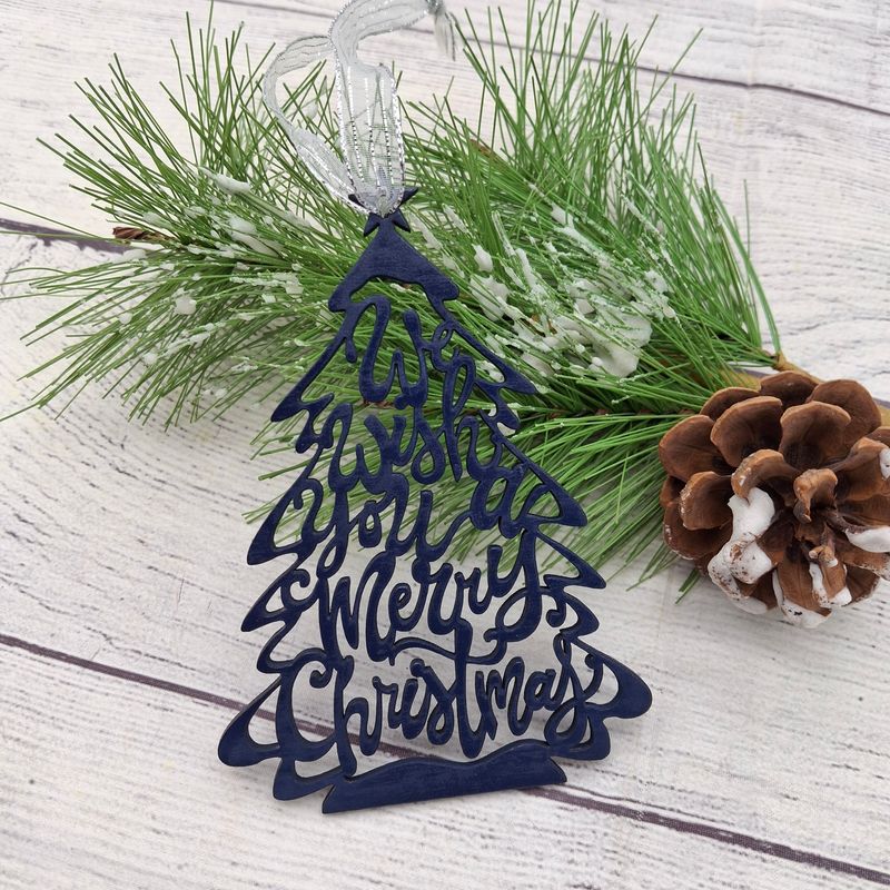 We Wish You A Merry Christmas Dark Blue Tree-Shaped Ornamen