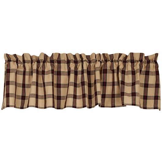 Valley Brook Checked Window Valance, 72" x 14", Tan Burgundy Black, Country