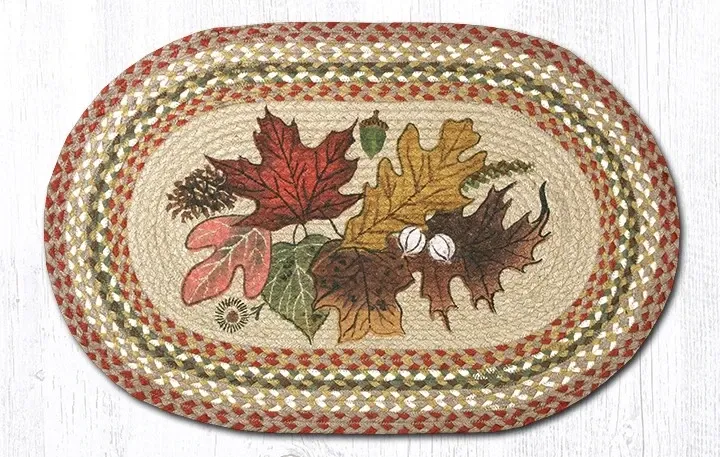 Autumn Leaves Braided Jute Rug, 20"x30", Rustic Fall