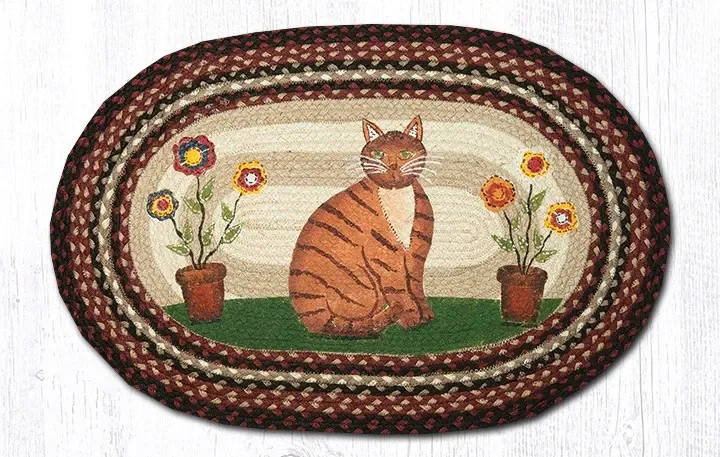 Folk Art Cat Oval Rug 20" x 30"