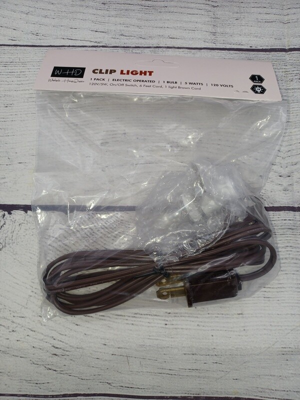 Single Clip Light, 6ft Brown Cord, On/Off Rocker Switch