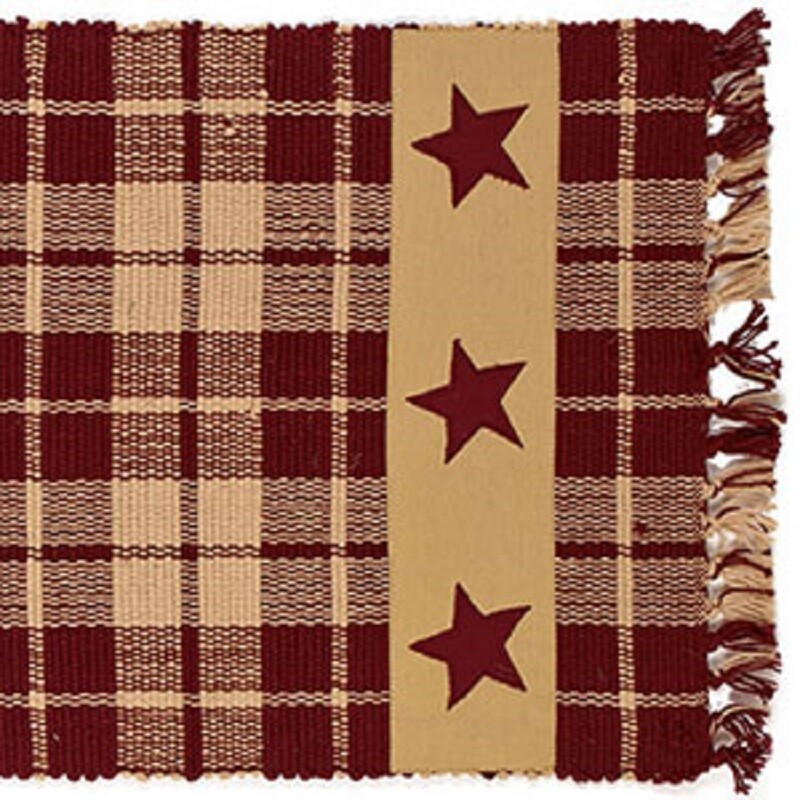 Burgundy Farmhouse Star 13"x36" Table Runner, New, Checked, Country, Woven