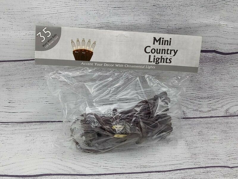 35 ct Brown Cord Wire Light Strand String Set, Warm White Standard Bulbs