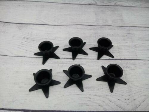 Set of 6 Black Star Taper Candle Holders, 2.5" Star, Primitive, Metal