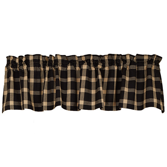Belle Haven Window Valance, 72" x 14", Black Checked