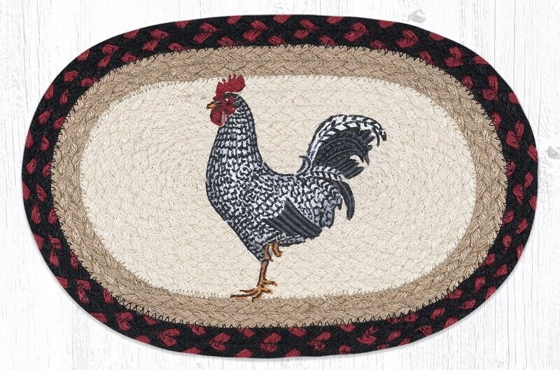 Black White Rooster Chicken 10"x15" Oval Placemat