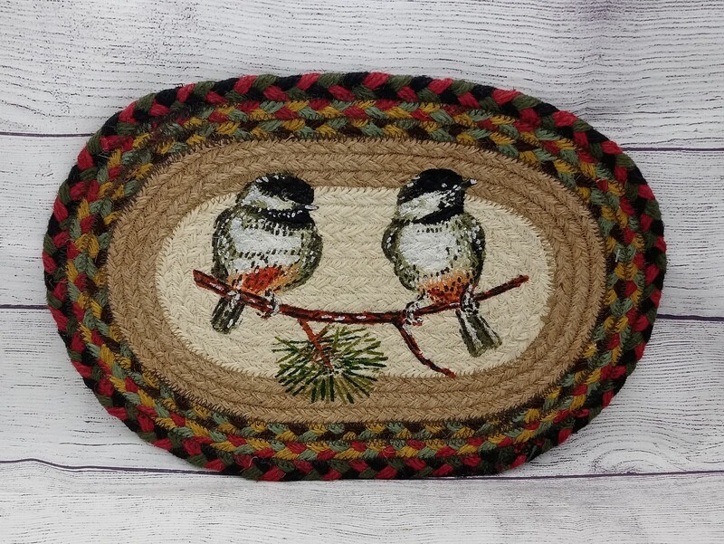 Chickadee Pine Tree 10"x15" Oval Table Mat 